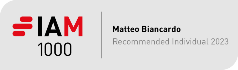 Badge from IAM Patent 1000 - Recommended Individual 2023 - Matteo Biancardo