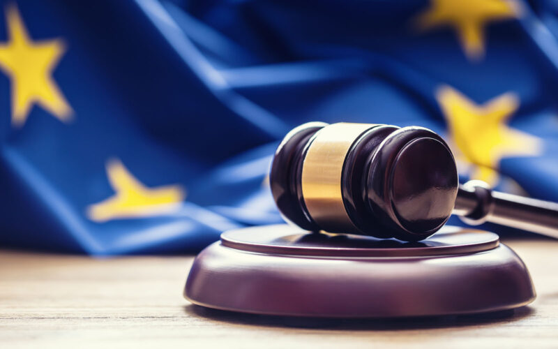 Gavel in front of EU flag